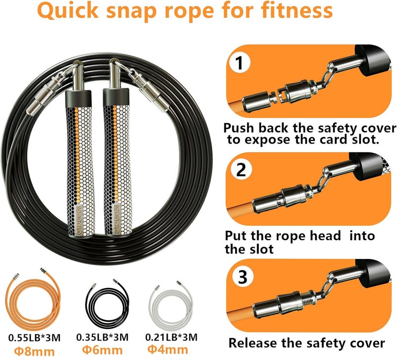 MOGOLD Weighted Jump Rope for Men Women -Interchangeable 1/5lb 1/4lb 1/2lb Heavy jump ropes - 360 Degree Spin - Length Adjustable,Ergonomics Leather Grip Skipping Rope for Fitness Weight Loss & More - Image 3